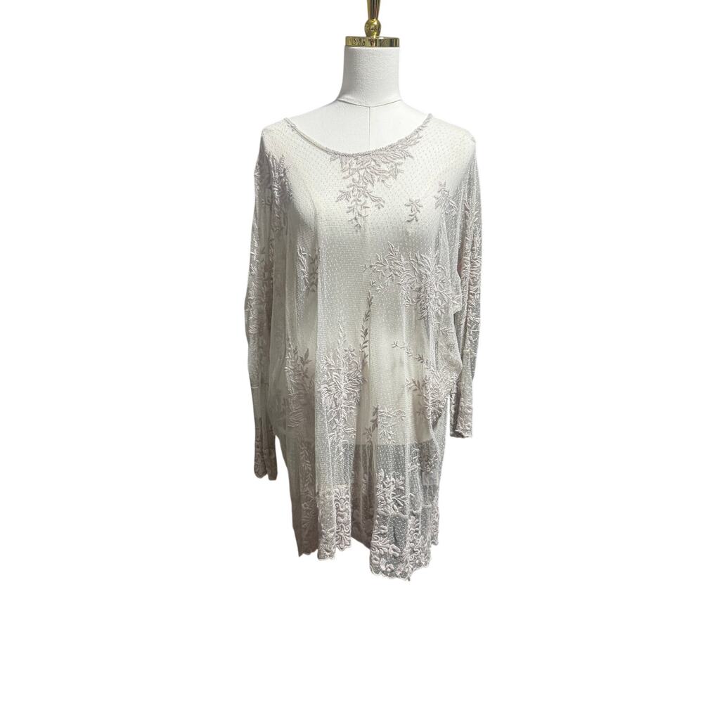 Johnny Was Biya Sheer Embroidered Lace Tunic Dress / Cover Up, Ivory, Size M